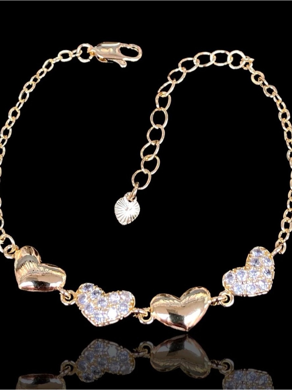 18k Gold filled Heart Bracelet with Crystal Accents